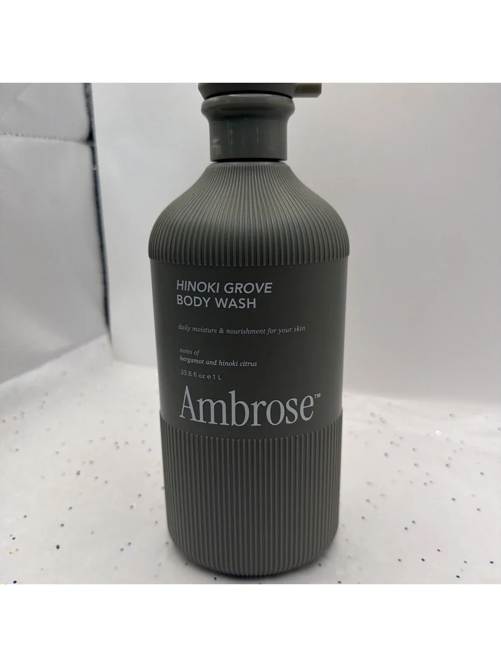 Ambrose Hinoki Citrus Bergamot Body Wash 33.8oz + Bonus Bath Sponge Spa Gel